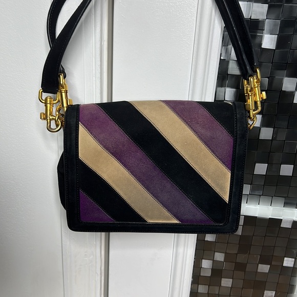 π Dolce & Gabbana black purple tan suede double handle satchel handbag π - Picture 3 of 17